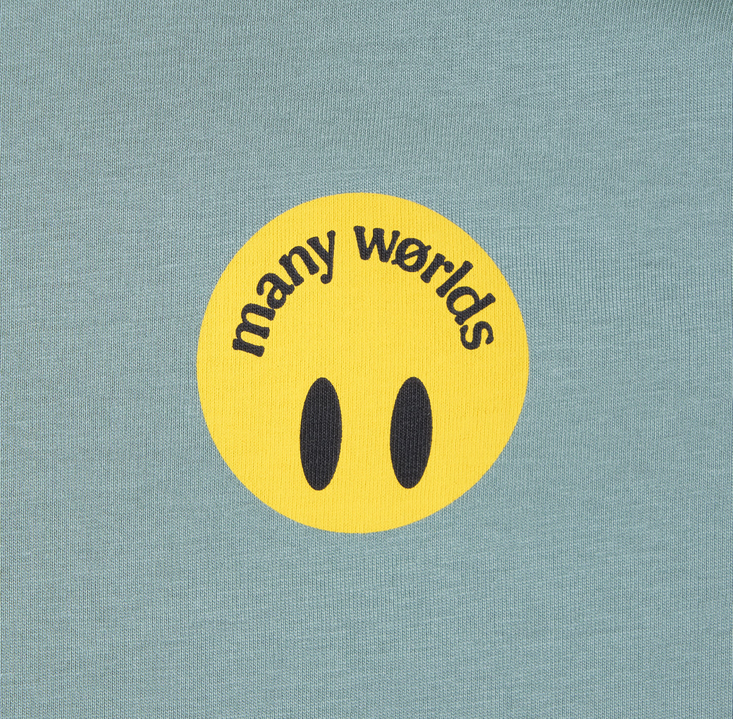 Many Worlds Smiley Crop Top Tee Sage